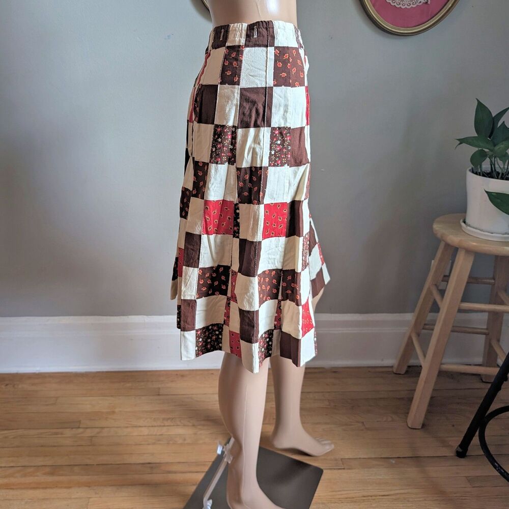 Vintage 1970s SiSi Midi Skirt Quilted Patchwork Floral Prairie Cottagecore Large - Picture 4 of 11